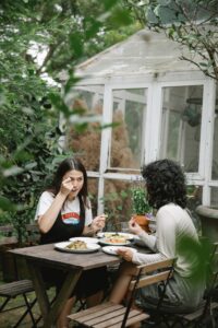 women enjoying healthy food